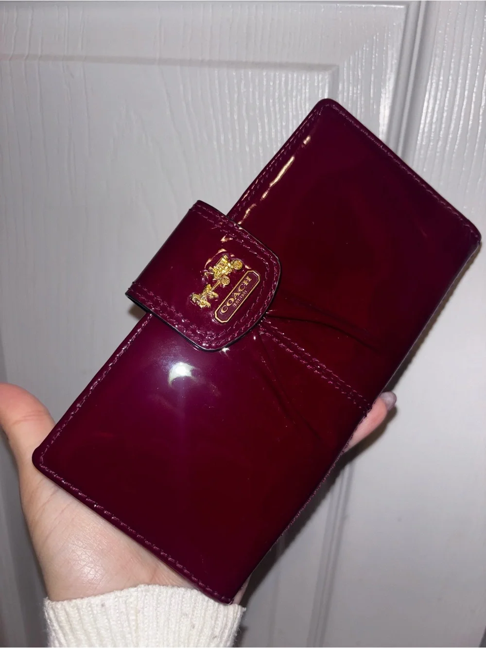 Coach Patent Bifold Wallet in Burgundy Patent - Picture 2 of 11